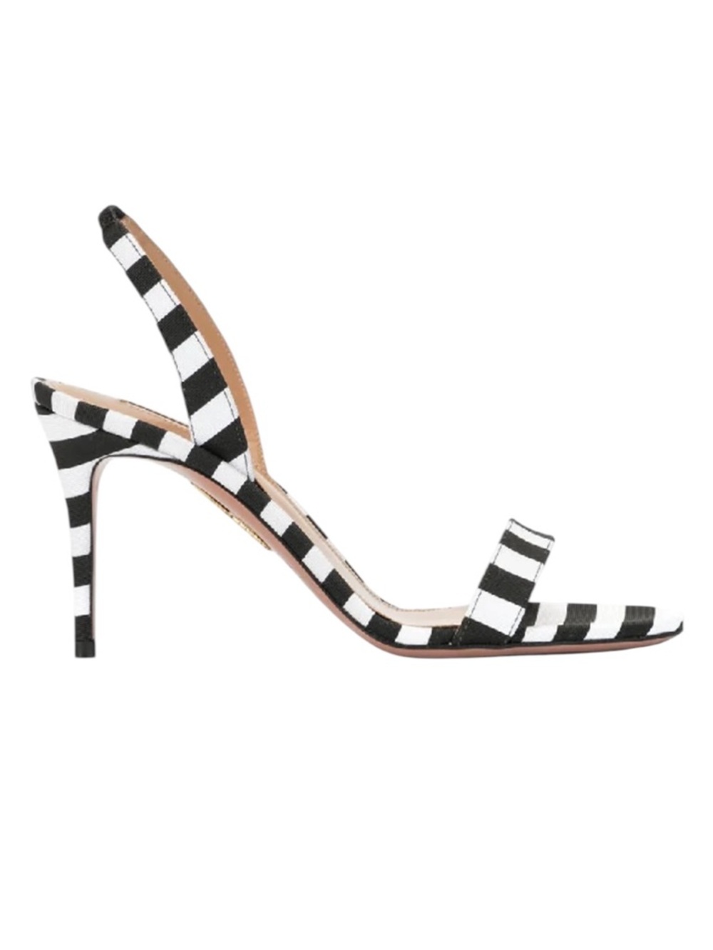 Aquazzura Black and White Striped Slingback Stiletto Sandals
